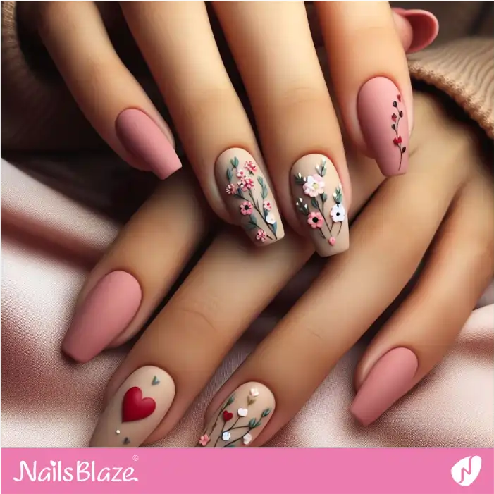 Floral Matte Nails Design | Valentine Nails - NB2103